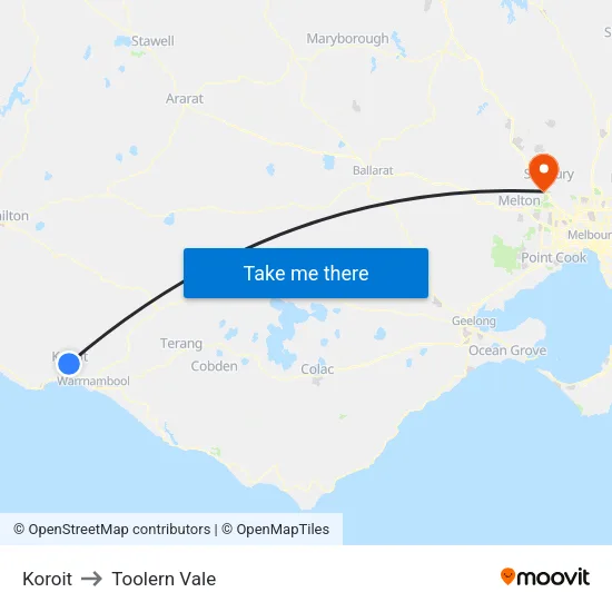 Koroit to Toolern Vale map