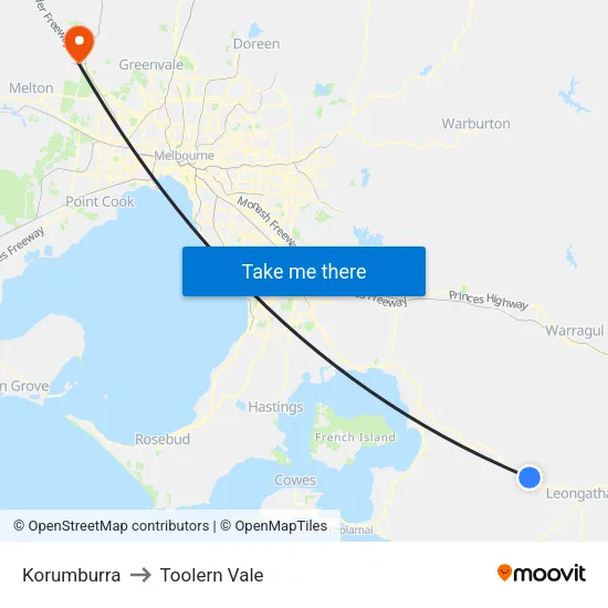 Korumburra to Toolern Vale map