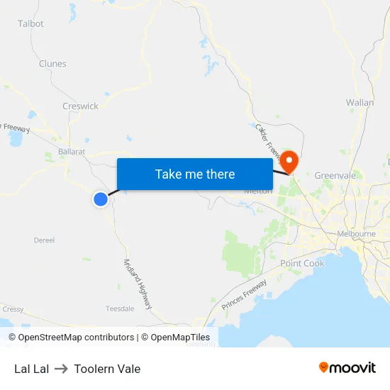 Lal Lal to Toolern Vale map