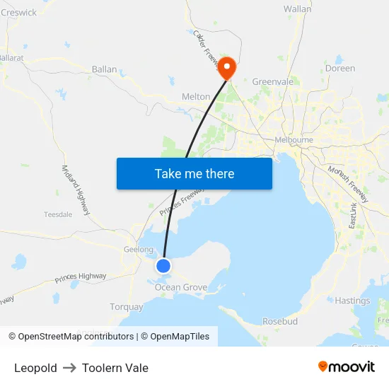 Leopold to Toolern Vale map