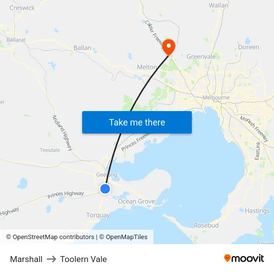 Marshall to Toolern Vale map