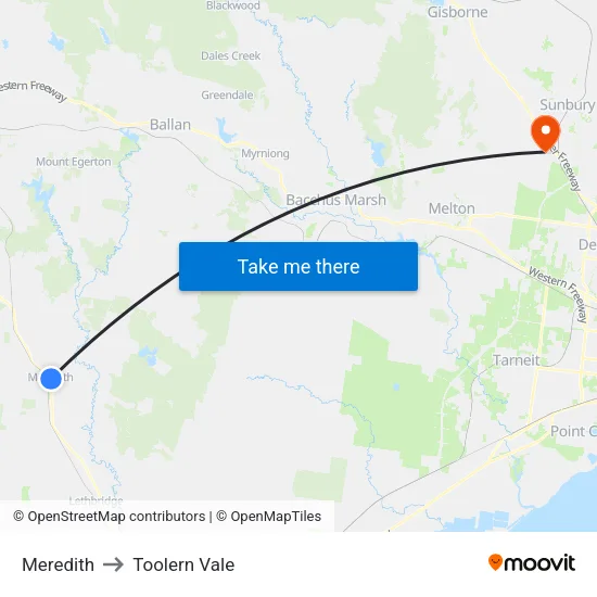 Meredith to Toolern Vale map