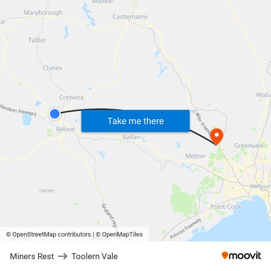 Miners Rest to Toolern Vale map