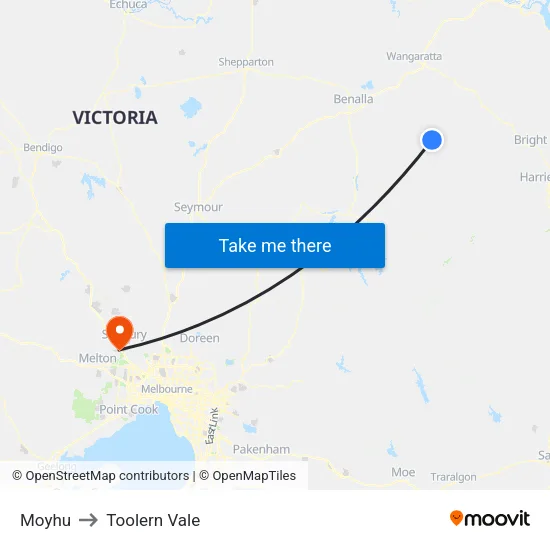 Moyhu to Toolern Vale map