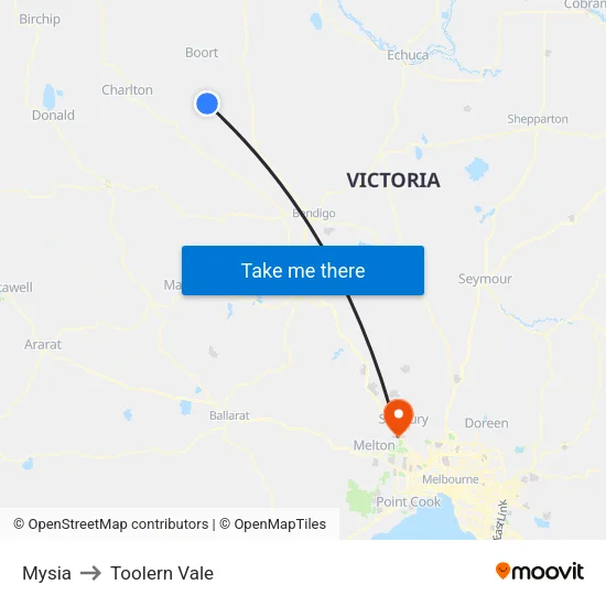 Mysia to Toolern Vale map