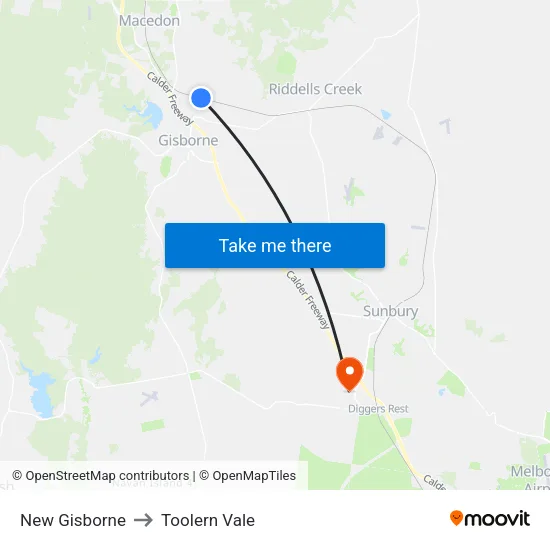 New Gisborne to Toolern Vale map