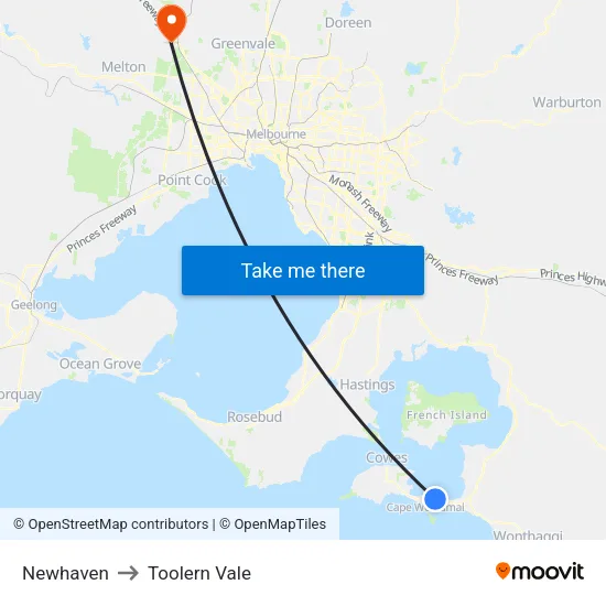 Newhaven to Toolern Vale map