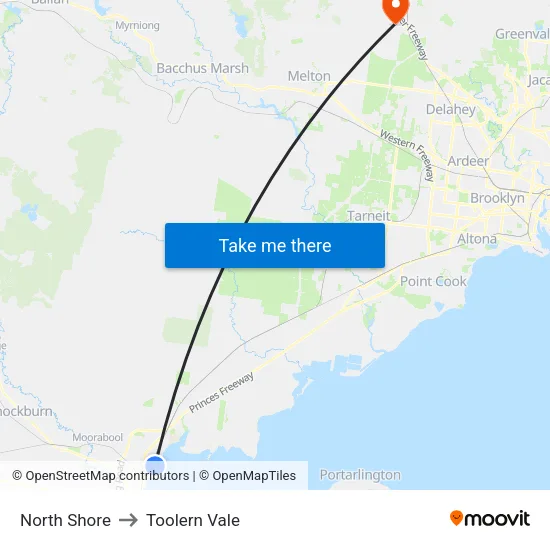 North Shore to Toolern Vale map