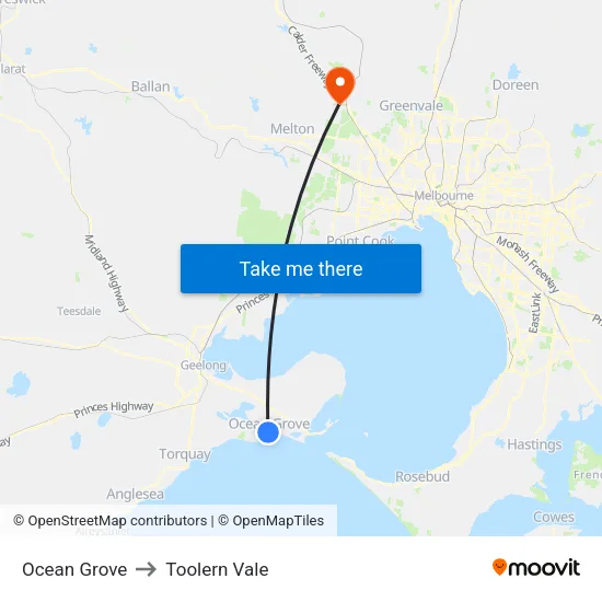Ocean Grove to Toolern Vale map