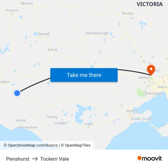 Penshurst to Toolern Vale map
