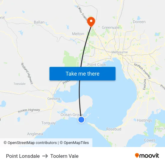 Point Lonsdale to Toolern Vale map