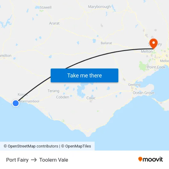 Port Fairy to Toolern Vale map
