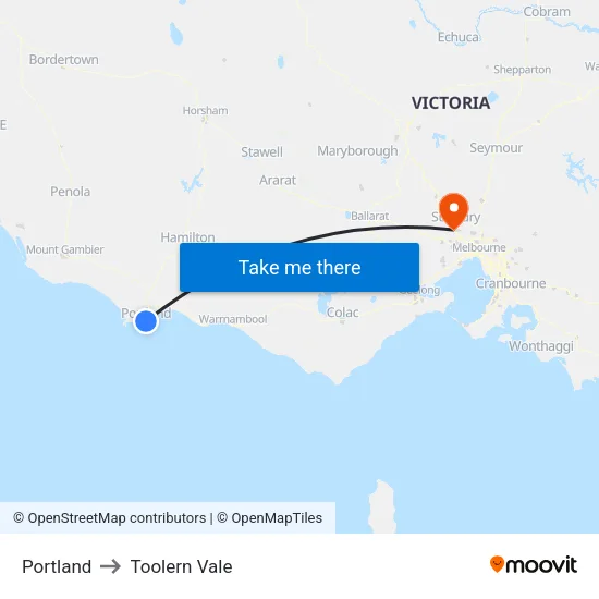 Portland to Toolern Vale map