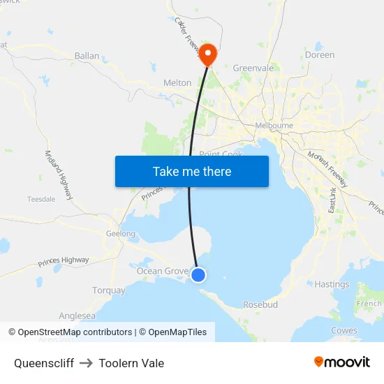 Queenscliff to Toolern Vale map