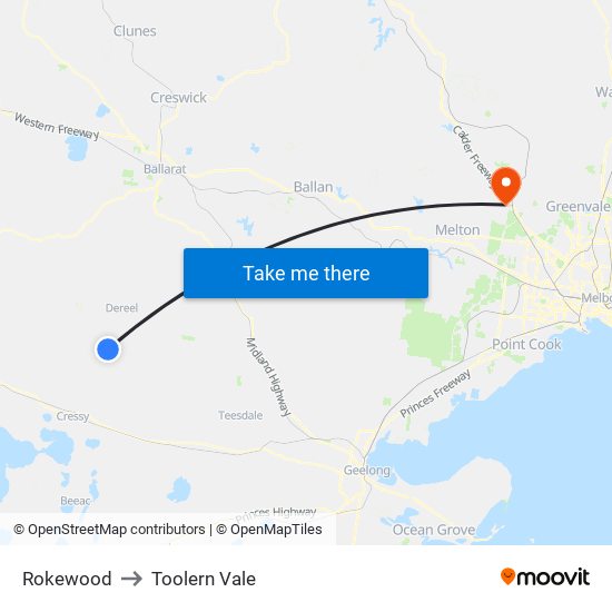 Rokewood to Toolern Vale map