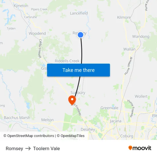 Romsey to Toolern Vale map