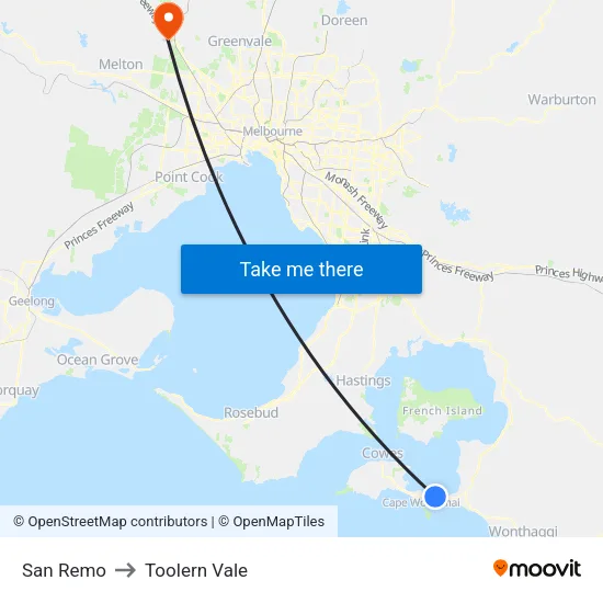 San Remo to Toolern Vale map