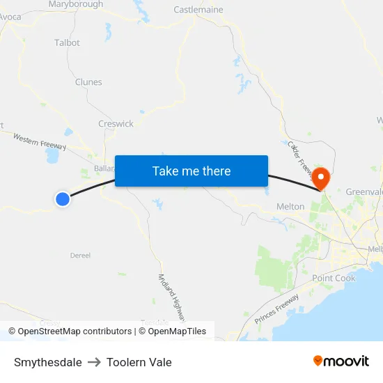 Smythesdale to Toolern Vale map
