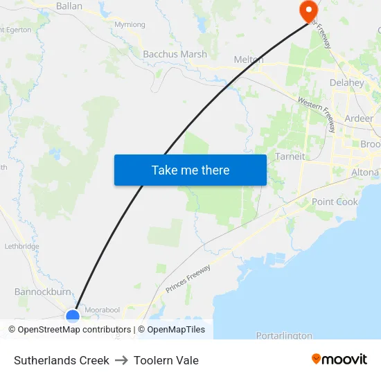Sutherlands Creek to Toolern Vale map