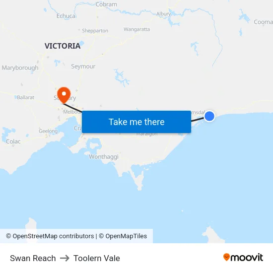 Swan Reach to Toolern Vale map