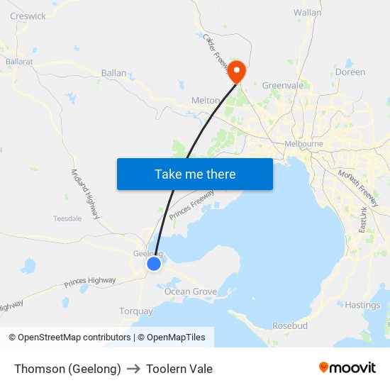 Thomson (Geelong) to Toolern Vale map
