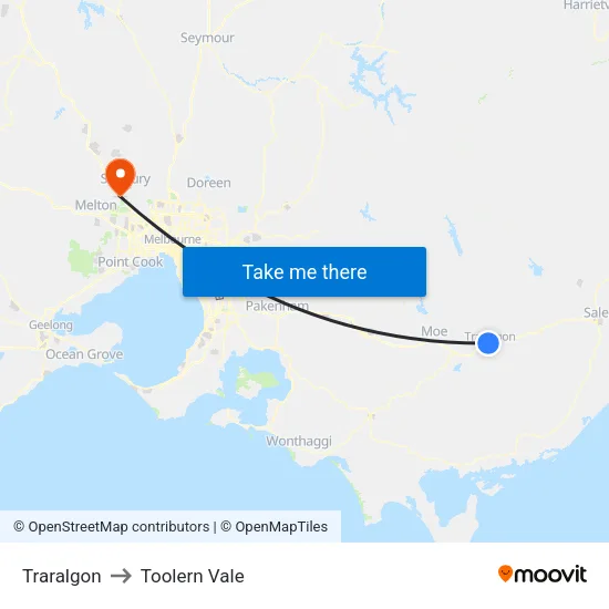 Traralgon to Toolern Vale map