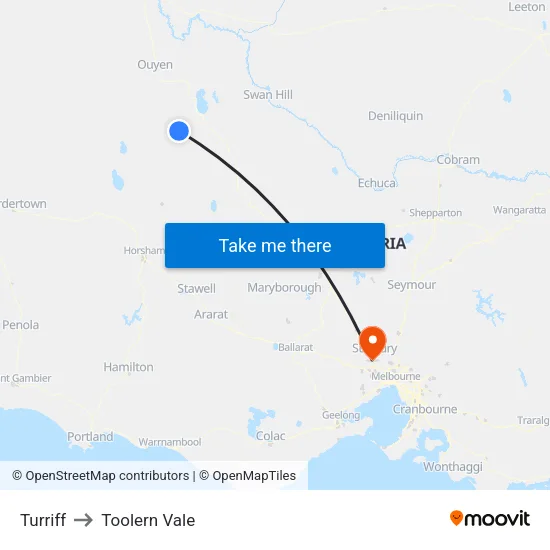 Turriff to Toolern Vale map