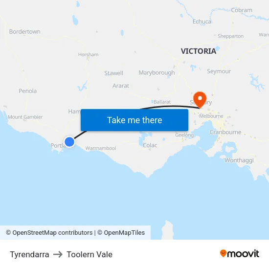 Tyrendarra to Toolern Vale map