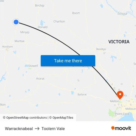 Warracknabeal to Toolern Vale map