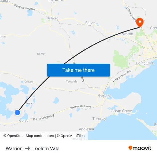 Warrion to Toolern Vale map