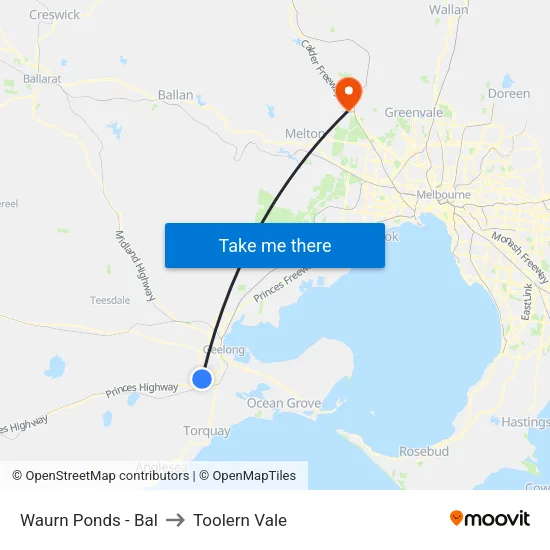 Waurn Ponds - Bal to Toolern Vale map