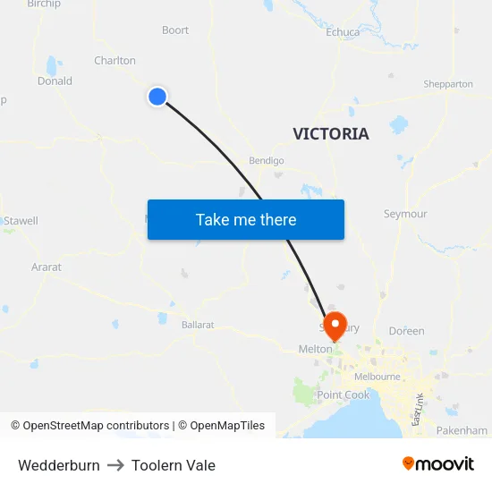 Wedderburn to Toolern Vale map