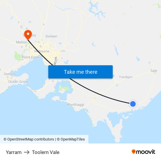 Yarram to Toolern Vale map