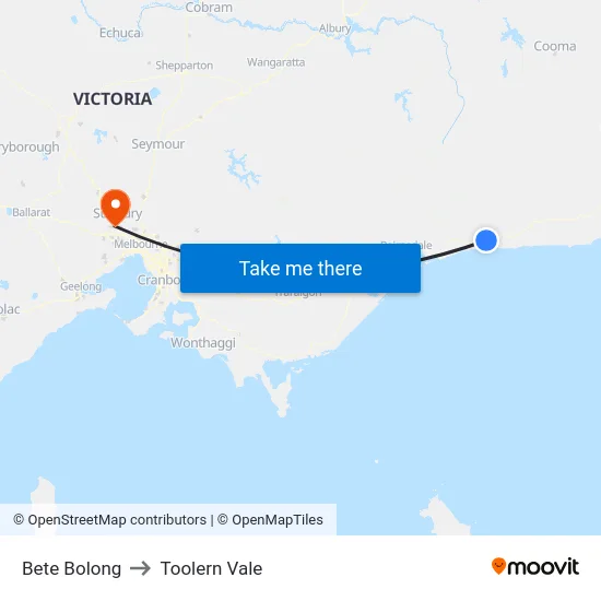 Bete Bolong to Toolern Vale map