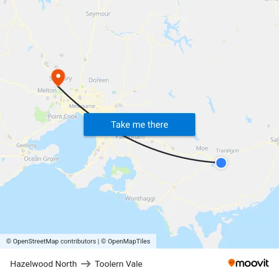 Hazelwood North to Toolern Vale map