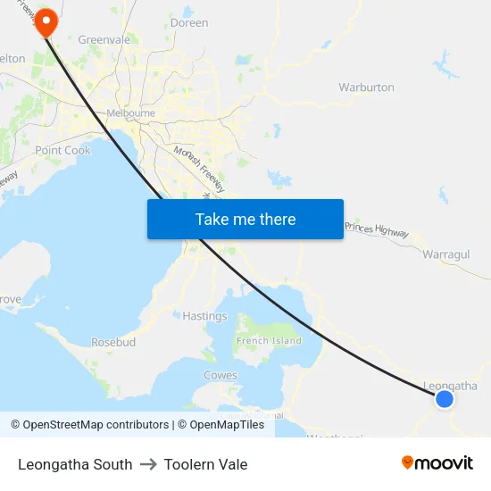 Leongatha South to Toolern Vale map