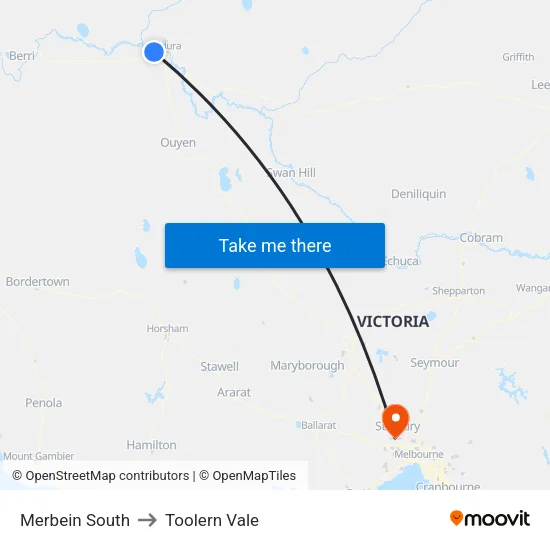 Merbein South to Toolern Vale map