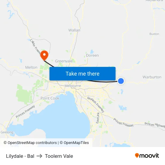 Lilydale - Bal to Toolern Vale map