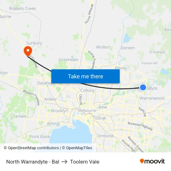 North Warrandyte - Bal to Toolern Vale map
