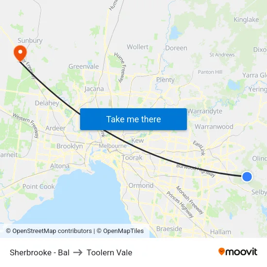 Sherbrooke - Bal to Toolern Vale map