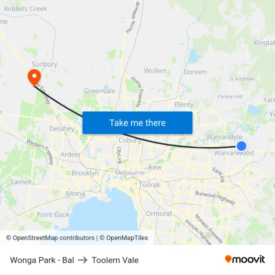 Wonga Park - Bal to Toolern Vale map