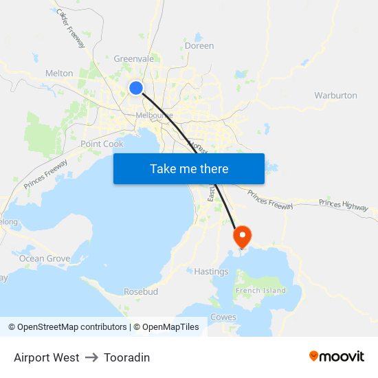 Airport West to Tooradin map