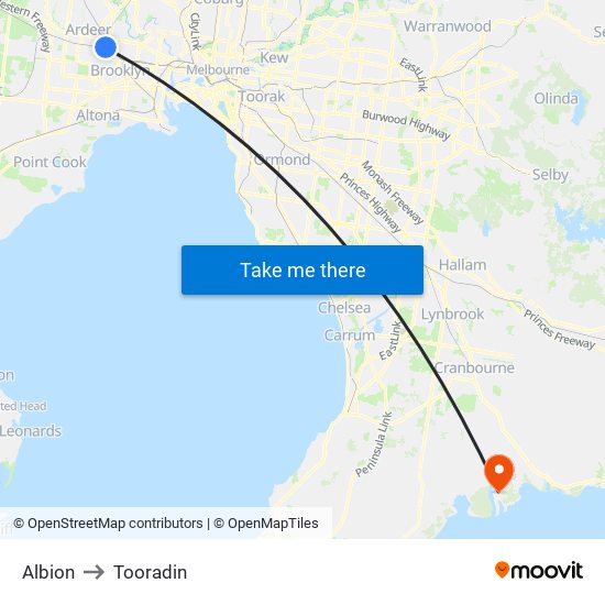 Albion to Tooradin map