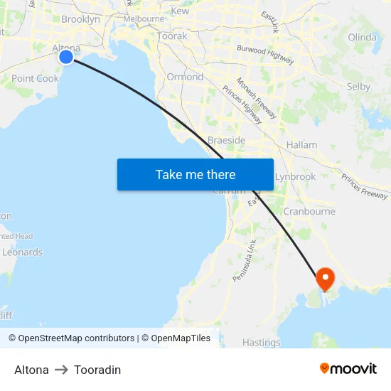Altona to Tooradin map