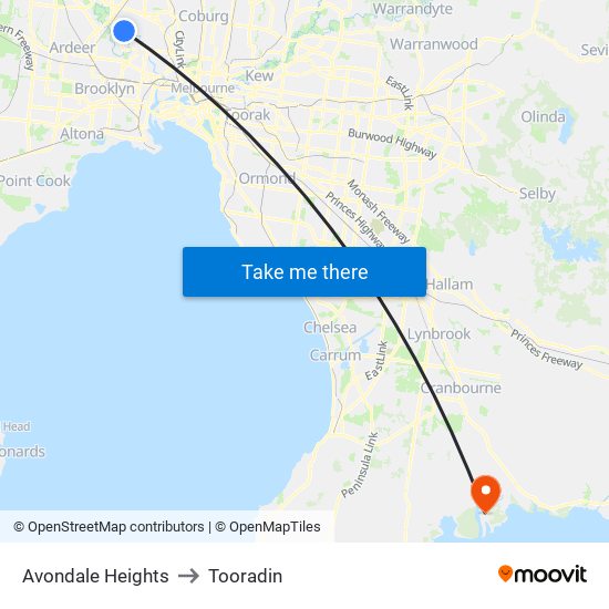 Avondale Heights to Tooradin map