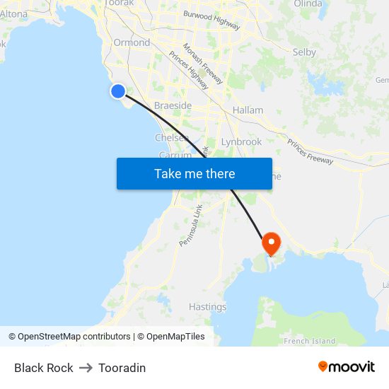 Black Rock to Tooradin map