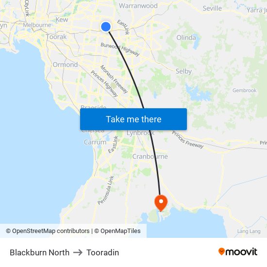 Blackburn North to Tooradin map