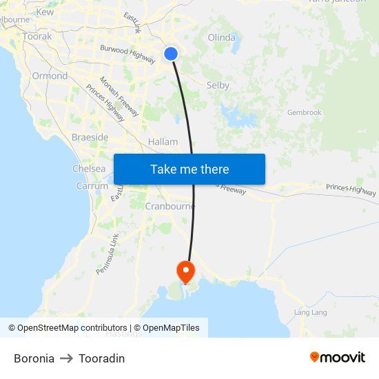 Boronia to Tooradin map