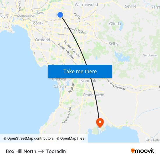 Box Hill North to Tooradin map