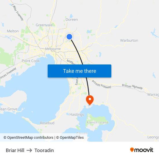 Briar Hill to Tooradin map